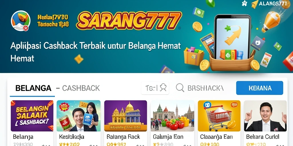 Antarmuka aplikasi SARANG777 yang menampilkan fitur Cashback menarik.