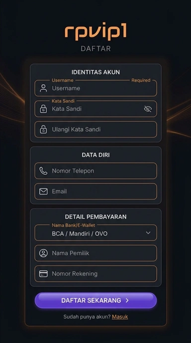 Tampilan halaman daftar rpvip1